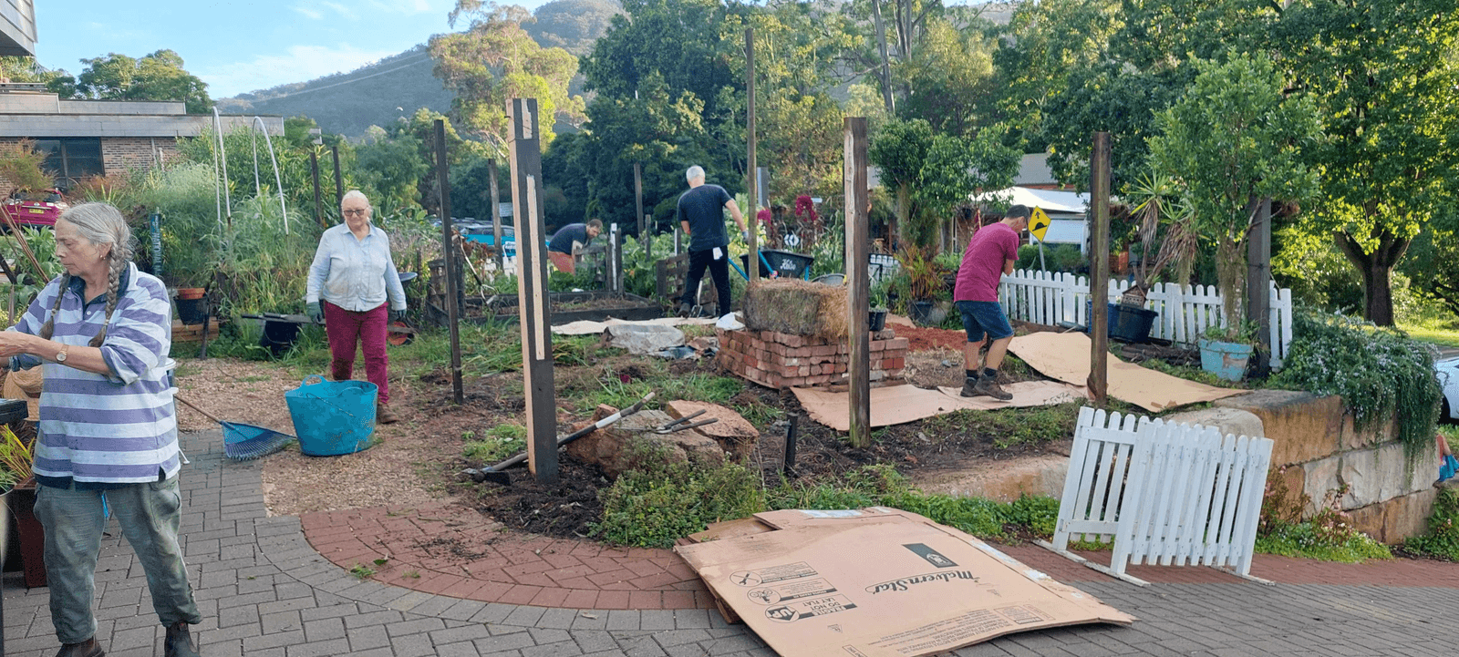 Narara Ecovillage community members working together at a permablitz garden working bee